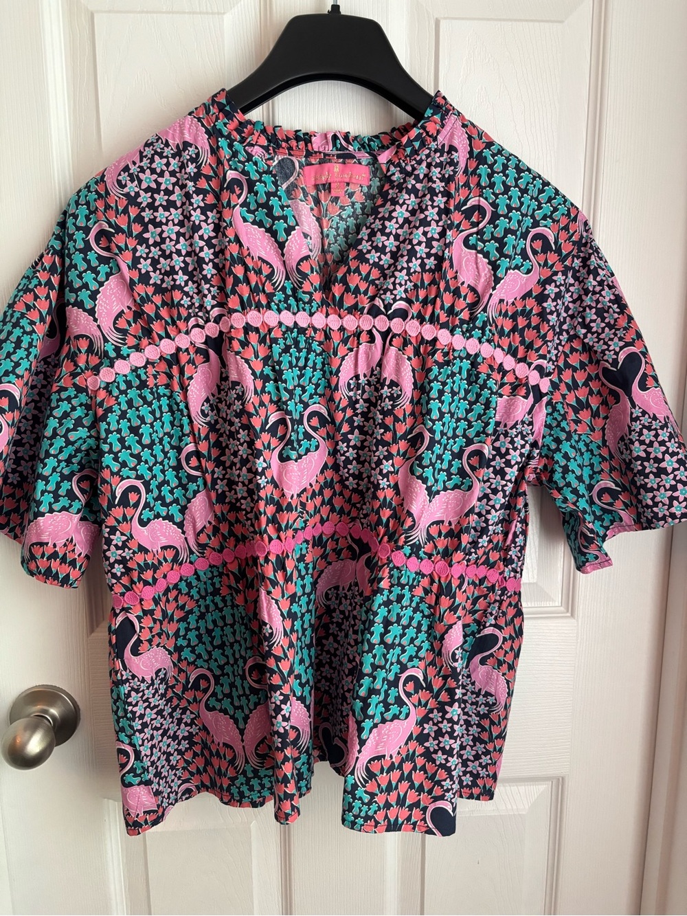 Simply Southern Size Small Flamingo and Floral Print Blouse 100%